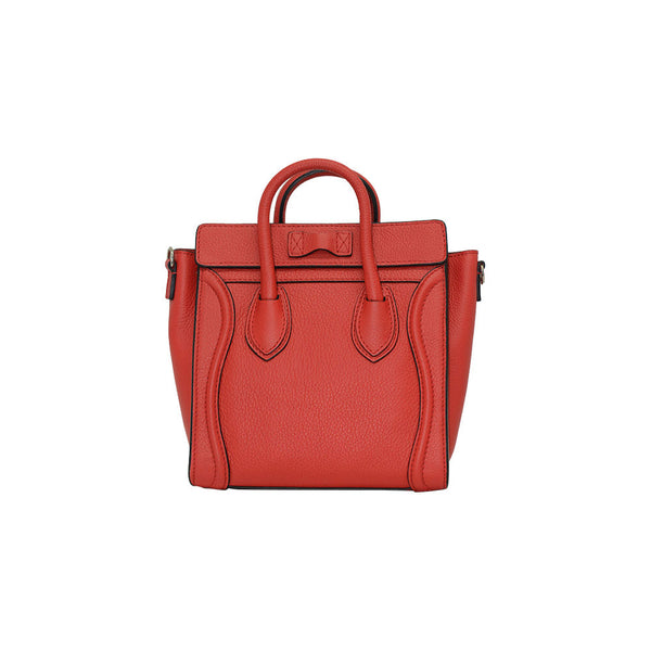 C line NANO Luggage Red Lipstick Black Trim In Pebble Calf Leather