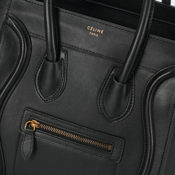 Celine Micro Luggage Tote Bag in Black Pebbled Leather