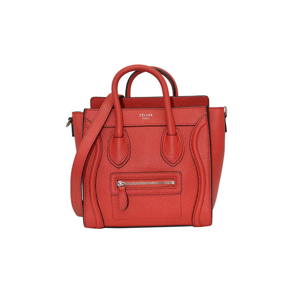 Celine Paris Vertical Cabas Tote Grained Calfskin Small Poppy Red
