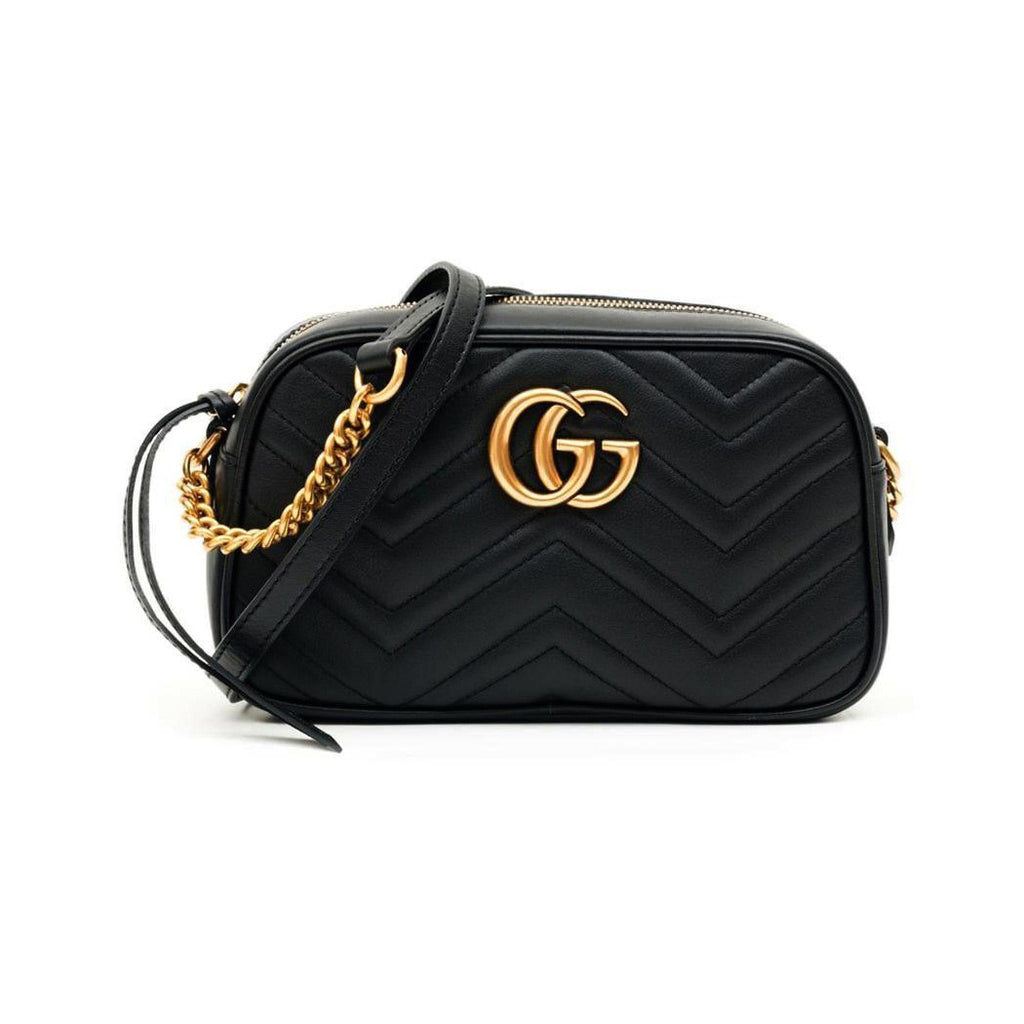 GUCCI  GG Marmont Chevron Leather with Red Trim Shoulder Bag in