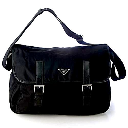 PRADA Vela Nylon Baby Shoulder Bag Black